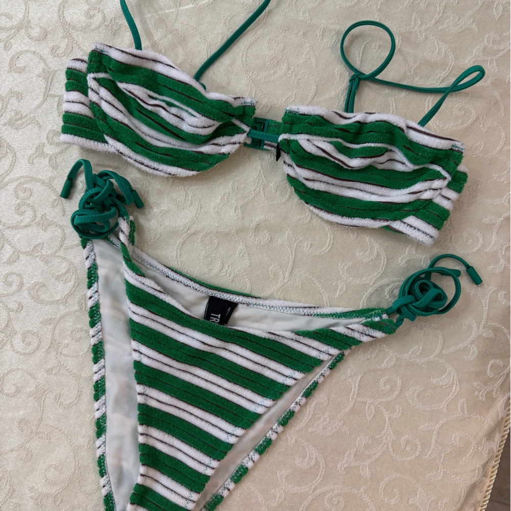 Triangl Swimwear Vinca Green Striped Terrycloth Medium